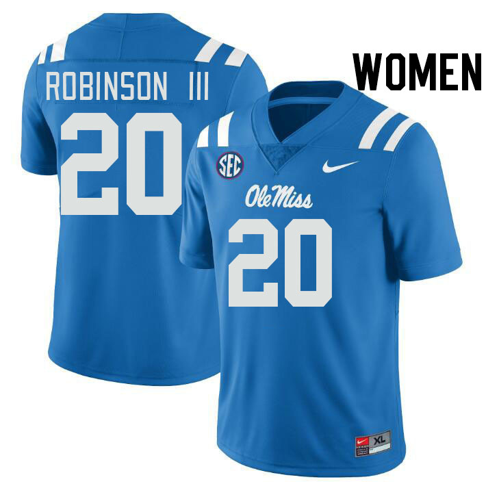 Women #20 Anthony Robinson III Ole Miss Rebels College Football Jerseys Stitched-Power Blue